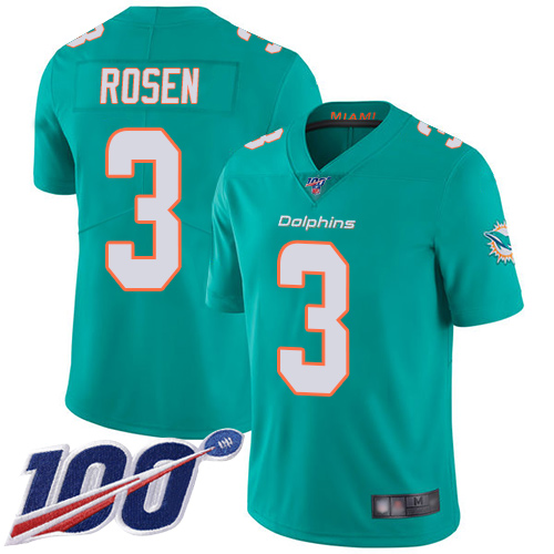 Nike Miami Dolphins 3 Josh Rosen Aqua Green Team Color Youth Stitched NFL 100th Season Vapor Limited Jersey